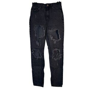 BDG Denim Black Distressed Mom High Rise Jeans Pants Waisted Straight Leg Sz 26